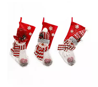 Set of 3 fabric snowman Christmas stockings by Gerson Co 1 368161-set-of-3-fabric-snowman-christmas-stockings-by-gerson-co-1.webp