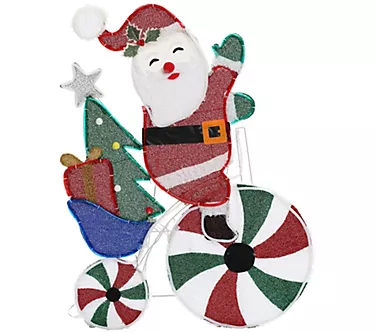 LuxenHome Santa on Peppermint Bike Lighted Holiday Decoration