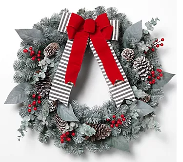 Snowy Pine Christmas Wreath with Red Berries byGerson Co