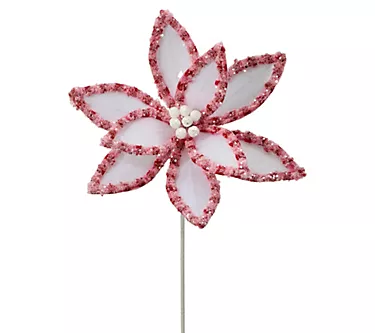 22" Candy With Snow Glitter Po insettia Stem B y Valerie