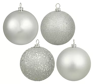 Vickerman 3" Silver 4-Finish Ball Ornament Set