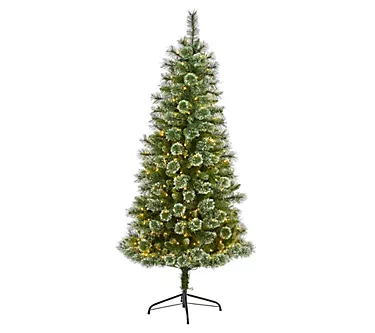 Nearly Natural 6' Wisconsin Slim Snow Tip Pine Tree w/300 LED