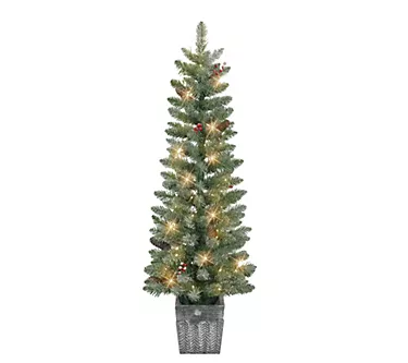 Puleo Set of 2 Battery-Operated Pre-Lit FlockedPotted Tree