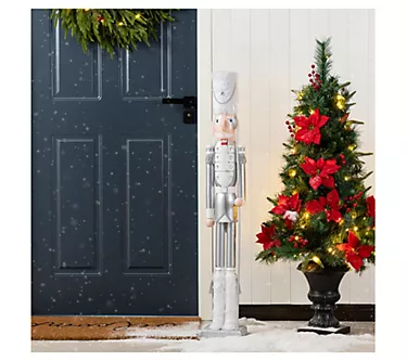 Glitzhome 42"H Christmas Silver Dressed SoldierNutcracker