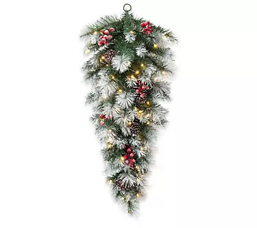 Glitzhome 3' Pre-Lit Pinecones Berries Christmas Teardrop Swag