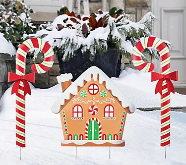 Glitzhome Christmas Gingerbread & Candy Cane Garden Stakes S/3