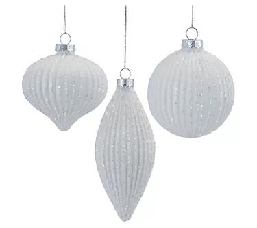 Melrose Glitter Ribbed Glass Ornament (Set of 12)