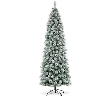Glitzhome 9' Pre-Lit Flocked Pencil Pine  Christmas Tree