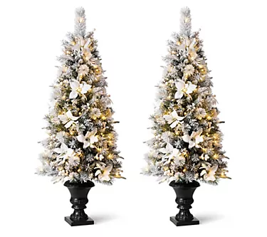 Glitzhome Set of 2 5ft Pre-Lit Pine Faux Christmas Porch Tree