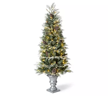 Glitzhome 5' Pre-Lit Pinecone Artificial Christmas Porch Tree