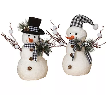 Set of 2 18"H Holiday Snowman w/ Pine & Bow by Gerson Co