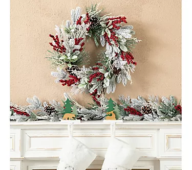 Glitzhome 24"D Christmas Flocked Pinecone & Berry Wreath