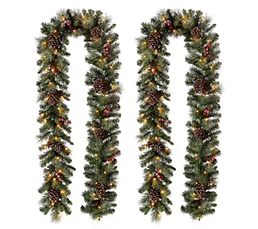 Glitzhome 9' Glittered Pine Cone LED Lighted Ga rland, Set of