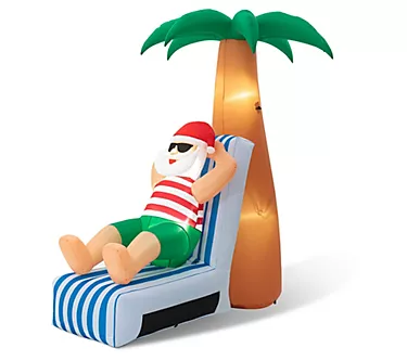 Glitzhome 6FT LED Lighted Tropical Vacation Santa Inflatable