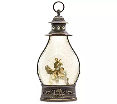 Melrose LED Snow Globe Lantern w Holy Family Nativity 15.5"H