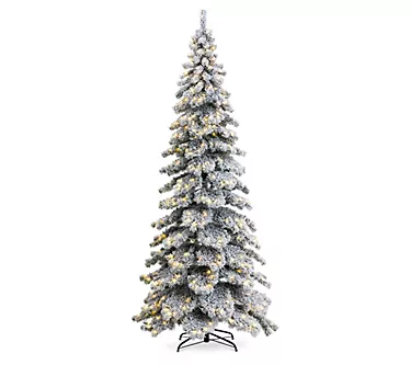 Glitzhome 9' Prelit Flocked Layered Spruce Christmas Tree