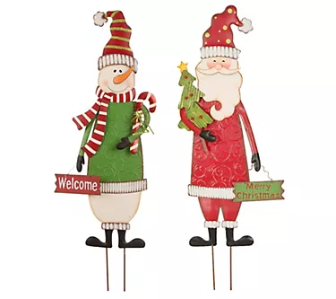 Glitzhome Metal Snowman & Christmas Santa Yardkes S/2