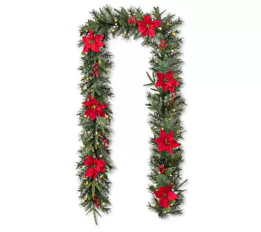 Glitzhome 9' Pre-Lit Poinsettia, Red Berries Christmas Garland 1 368668-glitzhome-9-pre-lit-poinsettia-red-berries-christmas-garland-1.webp