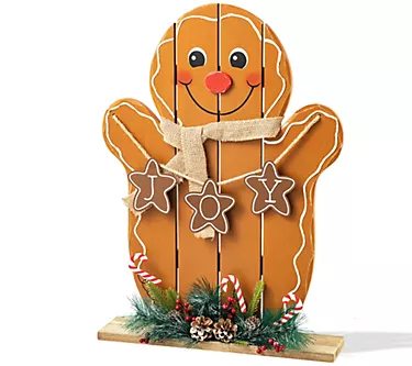 Glitzhome 24" Wood Gingerbread Man Porch Sign Dcor