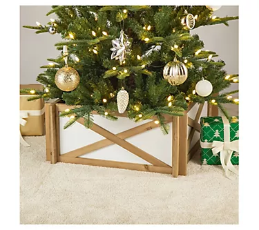 Glitzhome 27.5"L Natural & White Wooden Tree Collar