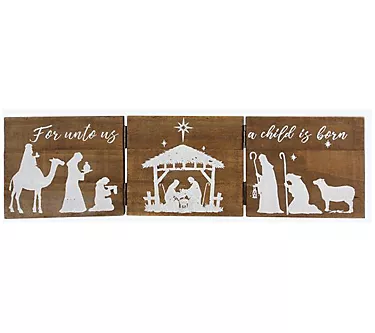 Young's Wood Nativity Tabletop Trifold Sign