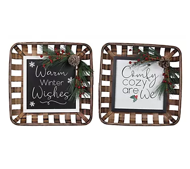 Young's Bamboo Basket Christmas Wall Sign, Set of 2