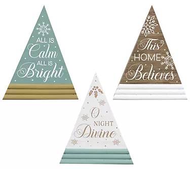 Young's Set of 3 Frosty Winter Tabletop Block Tree Signs
