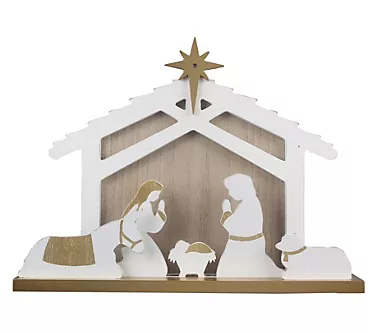 Young's tabletop wood natiivity scene w/LED Lights