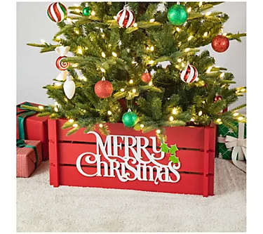 Glitzhome 27" MERRY CHRISTMAS Wooden Crate TreeCollar