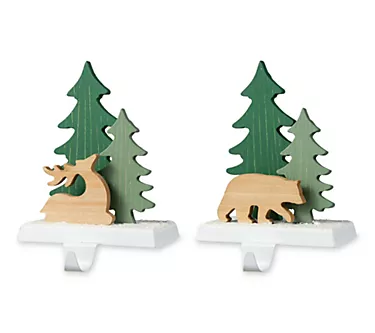 Glitzhome Forest Reindeer & Bear Christmas Stocking Holder S/2
