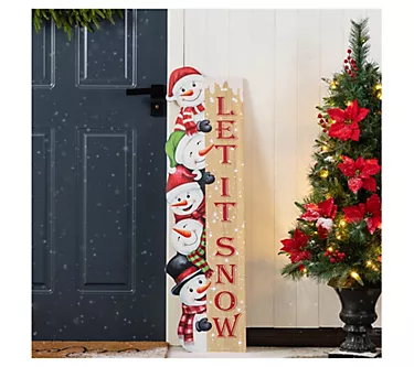 Glitzhome 42" LED Wooden Christmas Stacked Snowman Porch Sign