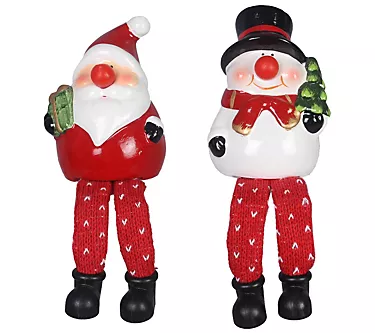 Young's Santa and Snowman with Blinking LED Nose, Set of 2