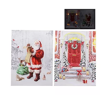Young's Set of 2 Christmas Light Up Canvas with Timer