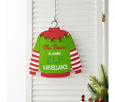 Glitzhome 13.25" Adorable Wooden Christmas ElfDoor Hanger