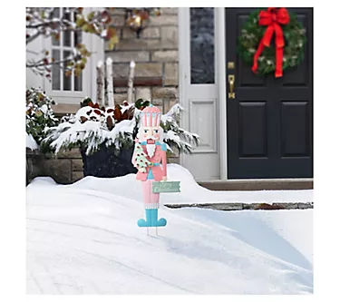 Glitzhome 36"H Metal Christmas Pink NutcrackerGarden Stake