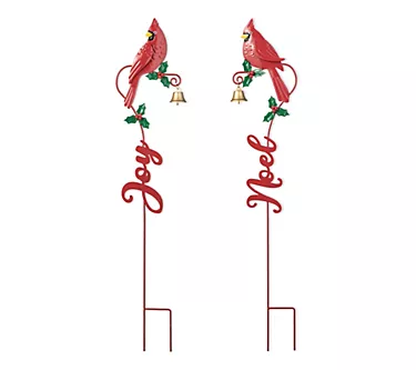 Glitzhome 36"H Christmas Cardinal with Bell Garden Stakes S/2