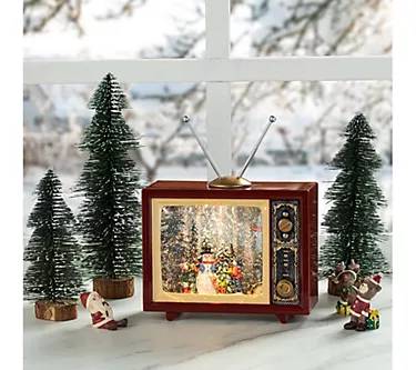 Glitzhome 7.5"L Lighted Snowman Vintage TV  Waterglobe