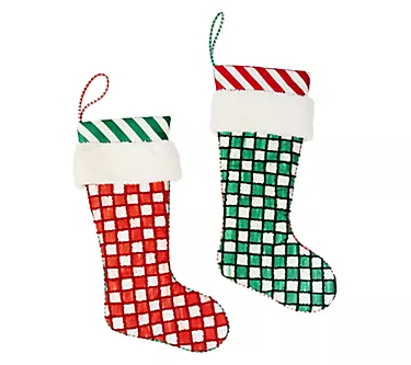 MacKenzie-Childs Check it Out Red & Green Stockings Set of 2