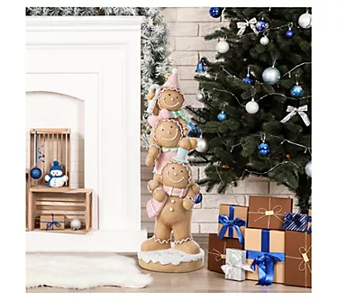 Glitzhome Christmas Sweet Gingerbread Family Porch Decor
