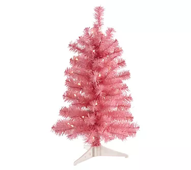 2' Pink Christmas Tree with 35 LED Lights by Nearly Natural
