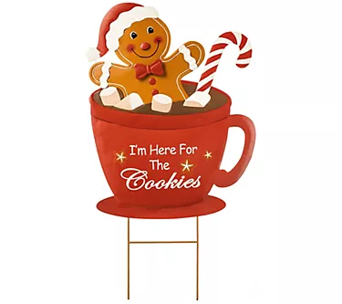 Glitzhome 30" Gingerbread Man in Coffee Mug YarGarden Stake