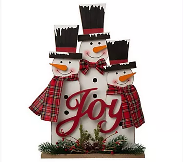 Glitzhome Joyfu l Snowmen in Pl aid Scarves & T ie Table Decor