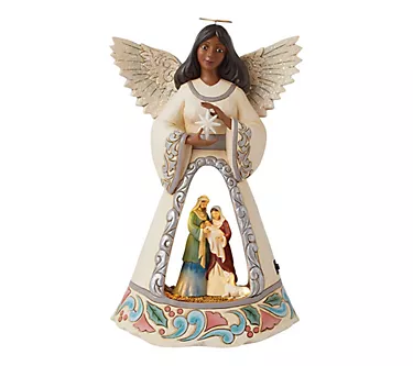 Jim Shore African American Angel with NativityScene LED