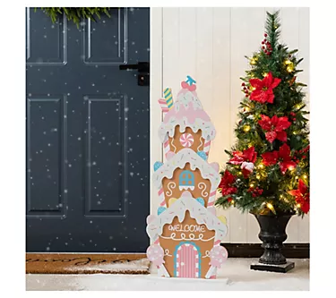 Glitzhome 35"H Wooden Christmas Gingerbread House Porch Sign
