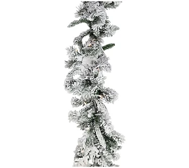 Christmas Time 9-Ft. White Pine Snowy Garland with Warm White
