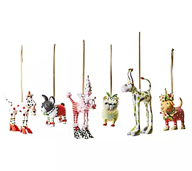 MacKenzie-Childs Mini Dog Ornaments, Set of 6