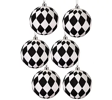 4" Glitter Harlequin Ball Ornament Box of 6 byValerie
