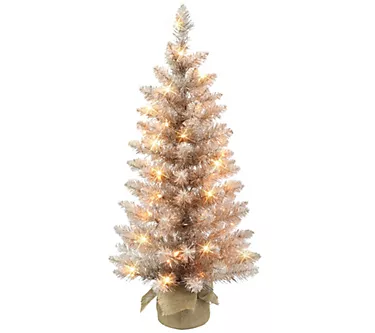 Puleo 3 ft Pre-lit Rose Gold Tree, 97 Tips, 50Clear