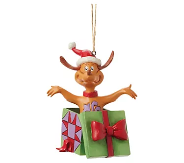 Jim Shore Grinch Max in Present Christmas Ornament 4.1in H