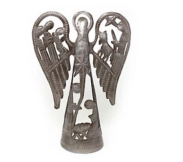 Global Crafts Angel Nativity Haitian Steel Tree Topper